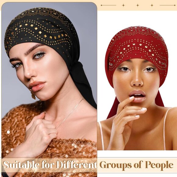6 Packs Rhinestone Head Scarf Stretchy Head Wrap Women Bandana Beanie Pre Tied D - Picture 6 of 6